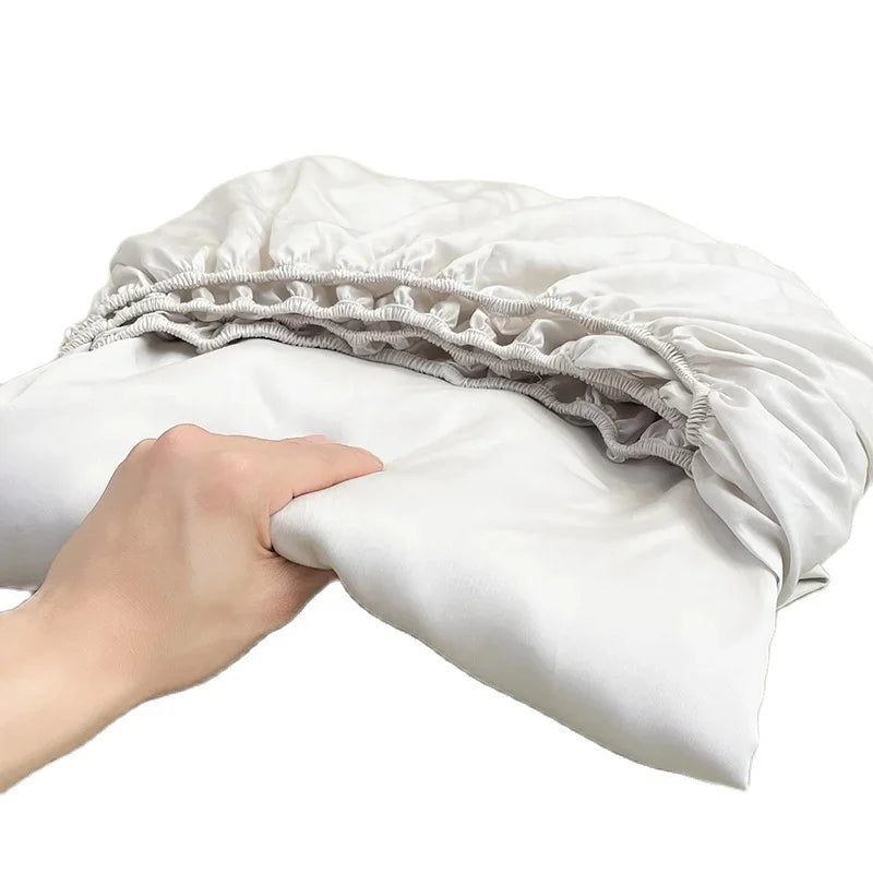 Elastisches Spannbettlaken Set aus weichem Lyocell – 150 x 200 cm + 30 cm, Weiß mit 2 Kissenbezügen 48 x 74 cm 2
