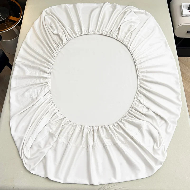 Elastisches Spannbettlaken Set aus weichem Lyocell – 150 x 200 cm + 30 cm, Weiß mit 2 Kissenbezügen 48 x 74 cm 3