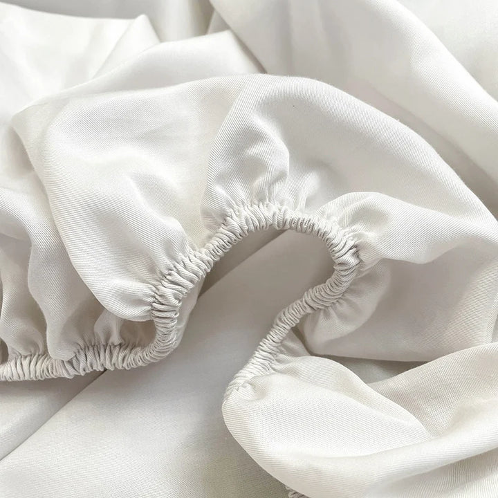 Elastisches Spannbettlaken Set aus weichem Lyocell – 150 x 200 cm + 30 cm, Weiß mit 2 Kissenbezügen 48 x 74 cm 4