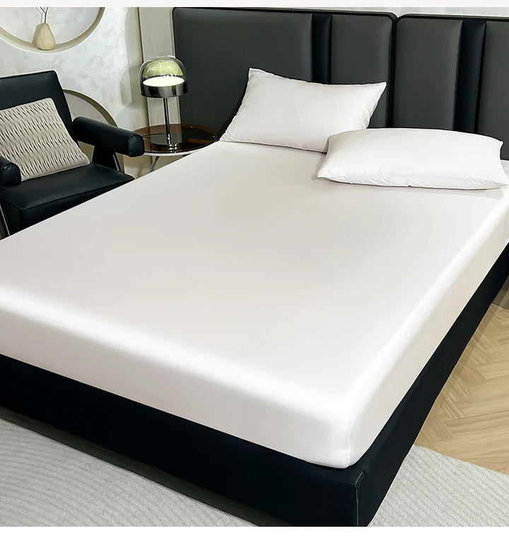 Elastisches Spannbettlaken Set aus weichem Lyocell – 150 x 200 cm + 30 cm, Weiß mit 2 Kissenbezügen 48 x 74 cm 6