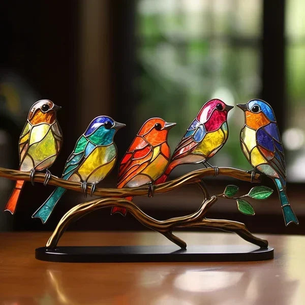 EleganBird – Handgefertigte Buntglas Vogelstatuetten Set für Stilvolle Dekoration 1