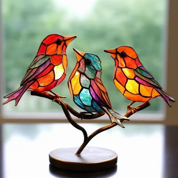 EleganBird – Handgefertigte Buntglas Vogelstatuetten Set für Stilvolle Dekoration 2
