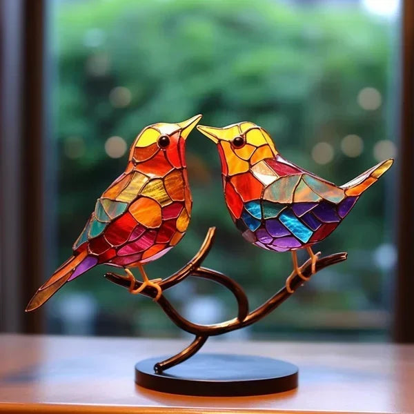 EleganBird – Handgefertigte Buntglas Vogelstatuetten Set für Stilvolle Dekoration 3