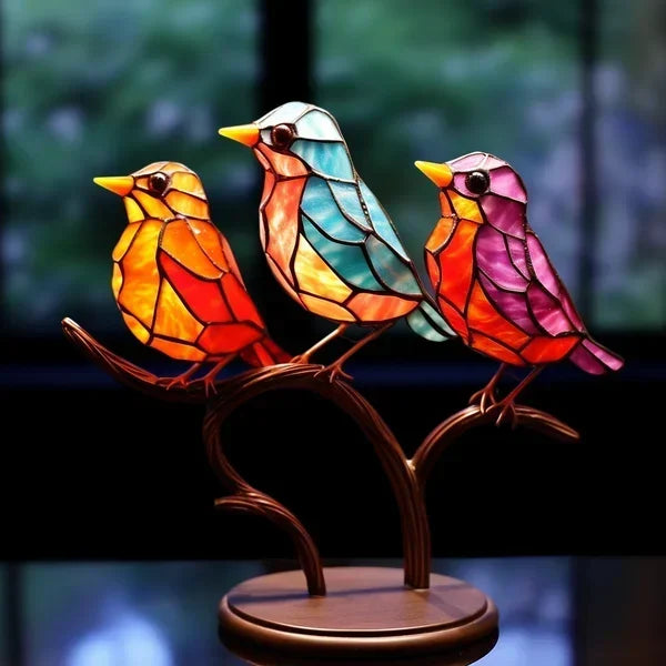 EleganBird – Handgefertigte Buntglas Vogelstatuetten Set für Stilvolle Dekoration 4