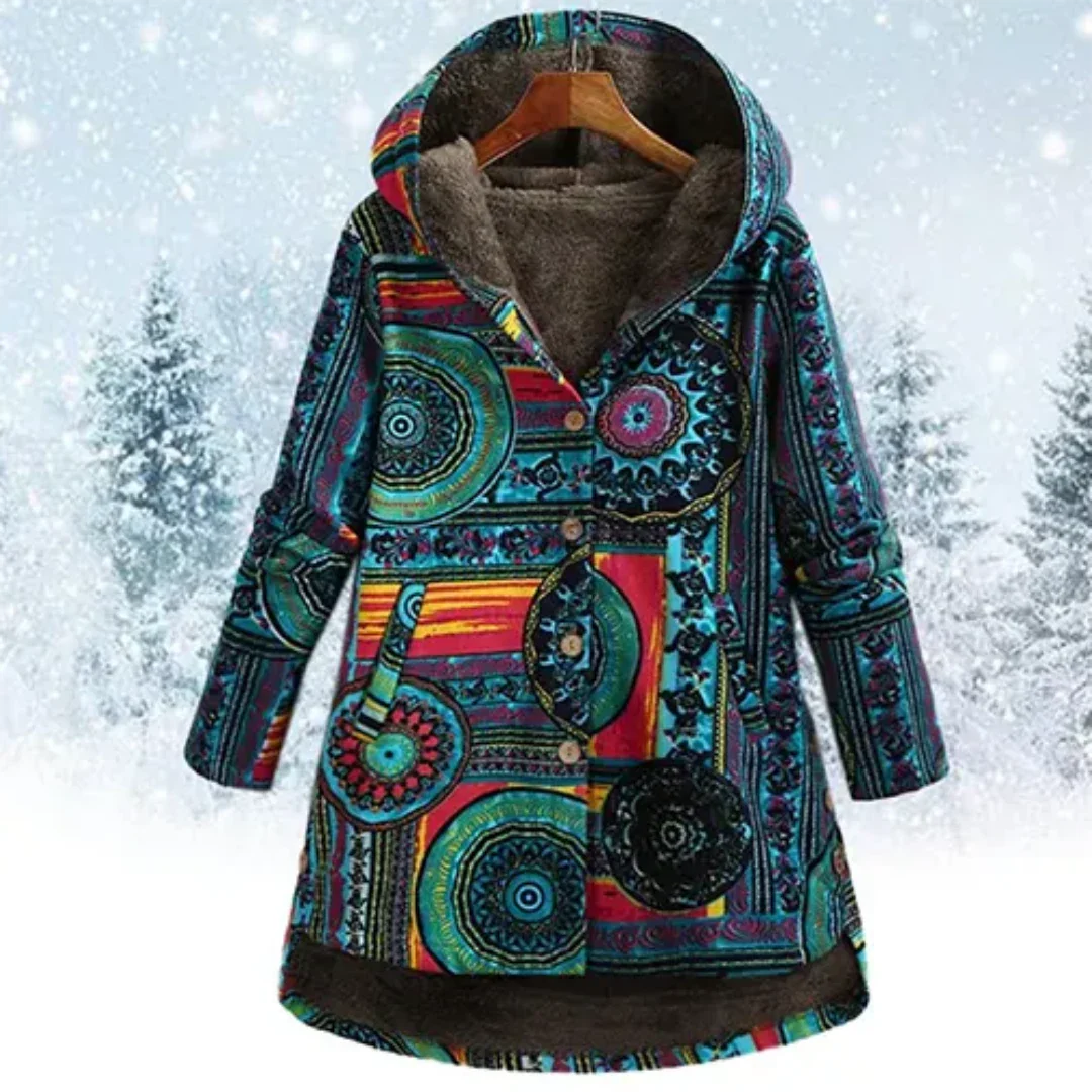 Elegante Damenjacke mit Blumenmuster und Kapuze – Warm für Wintertage 0