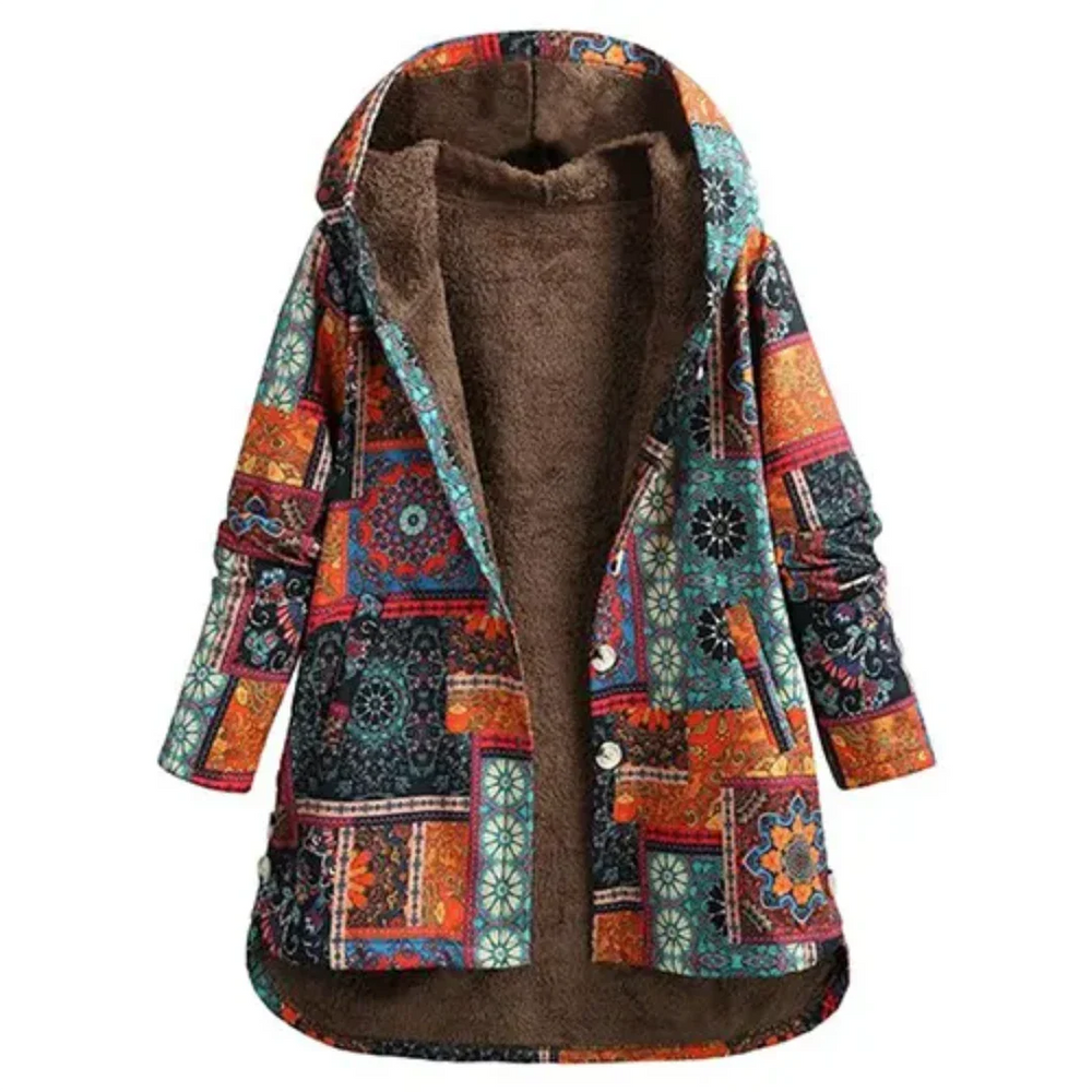 Elegante Damenjacke mit Blumenmuster und Kapuze – Warm für Wintertage 1
