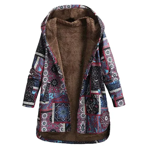 Elegante Damenjacke mit Blumenmuster und Kapuze – Warm für Wintertage 3