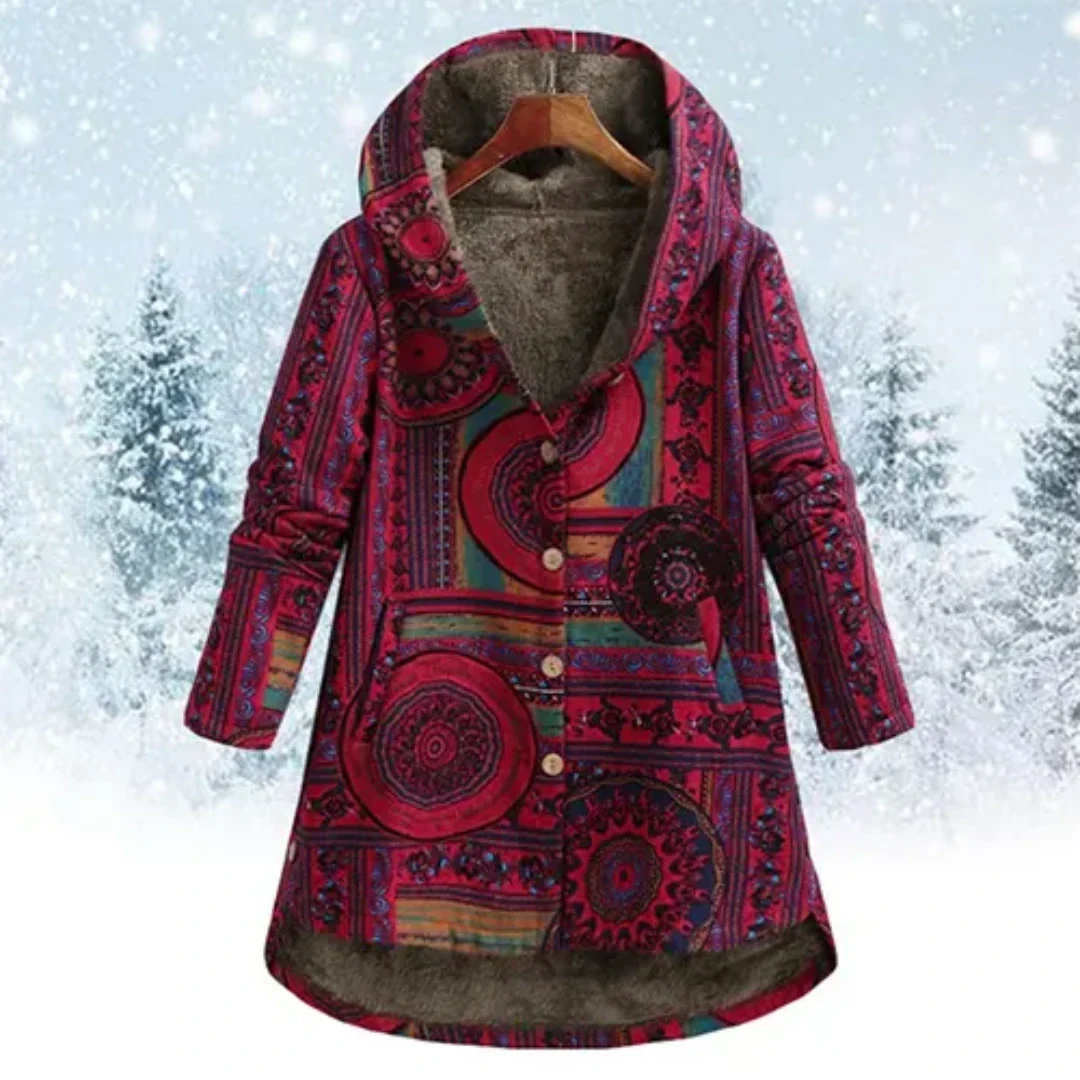 Elegante Damenjacke mit Blumenmuster und Kapuze – Warm für Wintertage 4