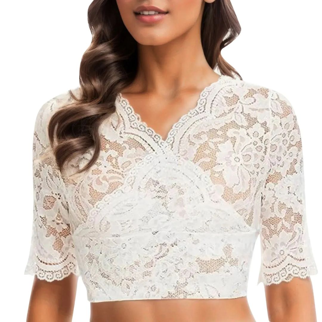 Elegante Dirndlbluse Schwarz mit Spitze und V-Ausschnitt für Oktoberfest 0