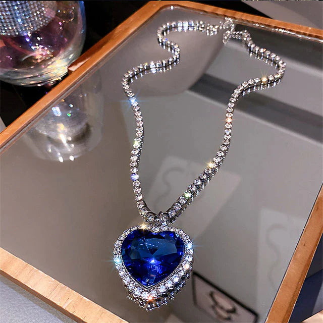 Elegante Halskette Damen – Blaue Herz-Kristall-Halskette aus Zirkonia und Silber 0