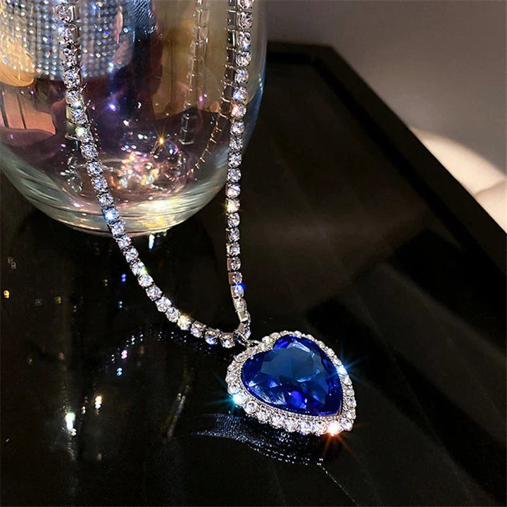 Elegante Halskette Damen – Blaue Herz-Kristall-Halskette aus Zirkonia und Silber 2