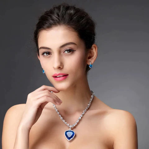 Elegante Halskette Damen – Blaue Herz-Kristall-Halskette aus Zirkonia und Silber 5