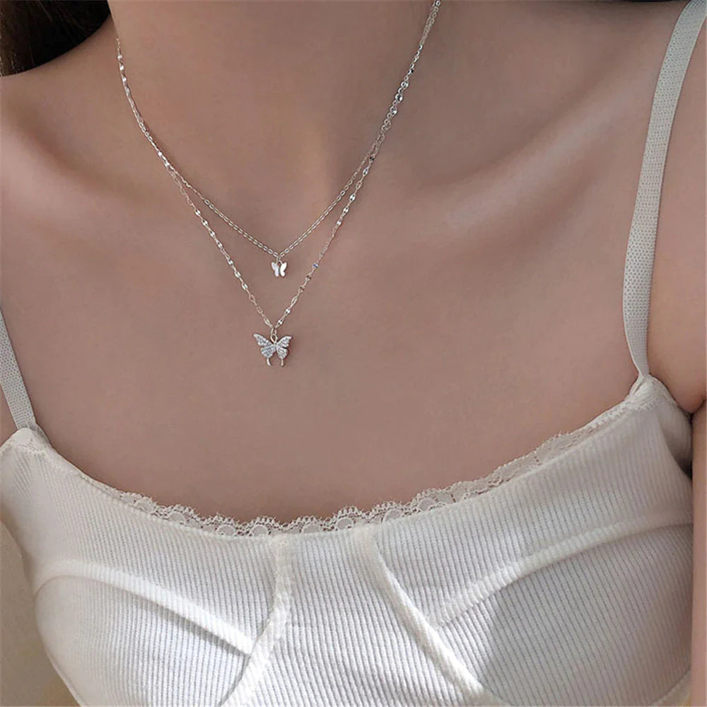 Elegante Halskette Damen aus Silber mit Zirkon-Schmetterlings-Anhänger 3