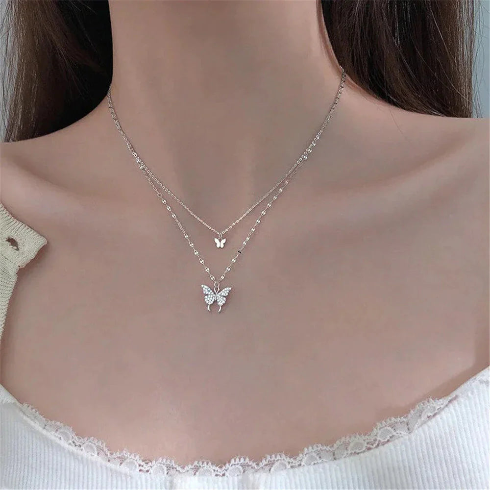 Elegante Halskette Damen aus Silber mit Zirkon-Schmetterlings-Anhänger 4