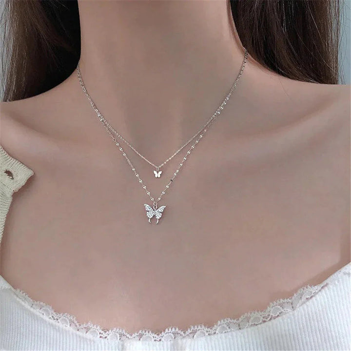 Elegante Halskette Damen aus Silber mit Zirkon-Schmetterlings-Anhänger 4