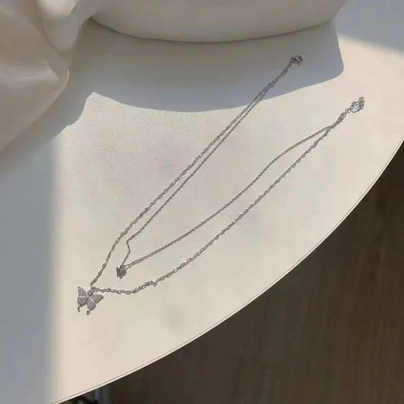 Elegante Halskette Damen aus Silber mit Zirkon-Schmetterlings-Anhänger 6