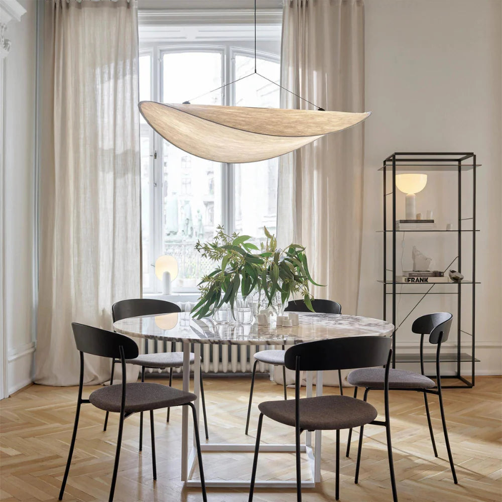Elegante Japandi Hanglampe aus Seide und Metall – Dimmbar mit LED-Technologie 1