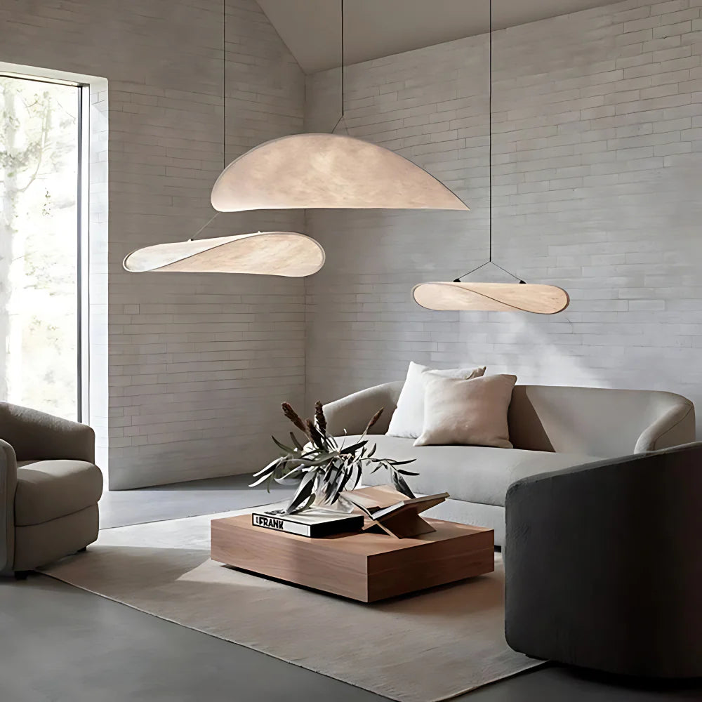 Elegante Japandi Hanglampe aus Seide und Metall – Dimmbar mit LED-Technologie 2