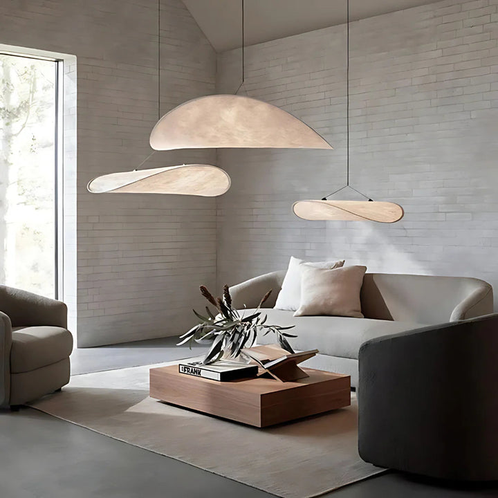 Elegante Japandi Hanglampe aus Seide und Metall – Dimmbar mit LED-Technologie 2