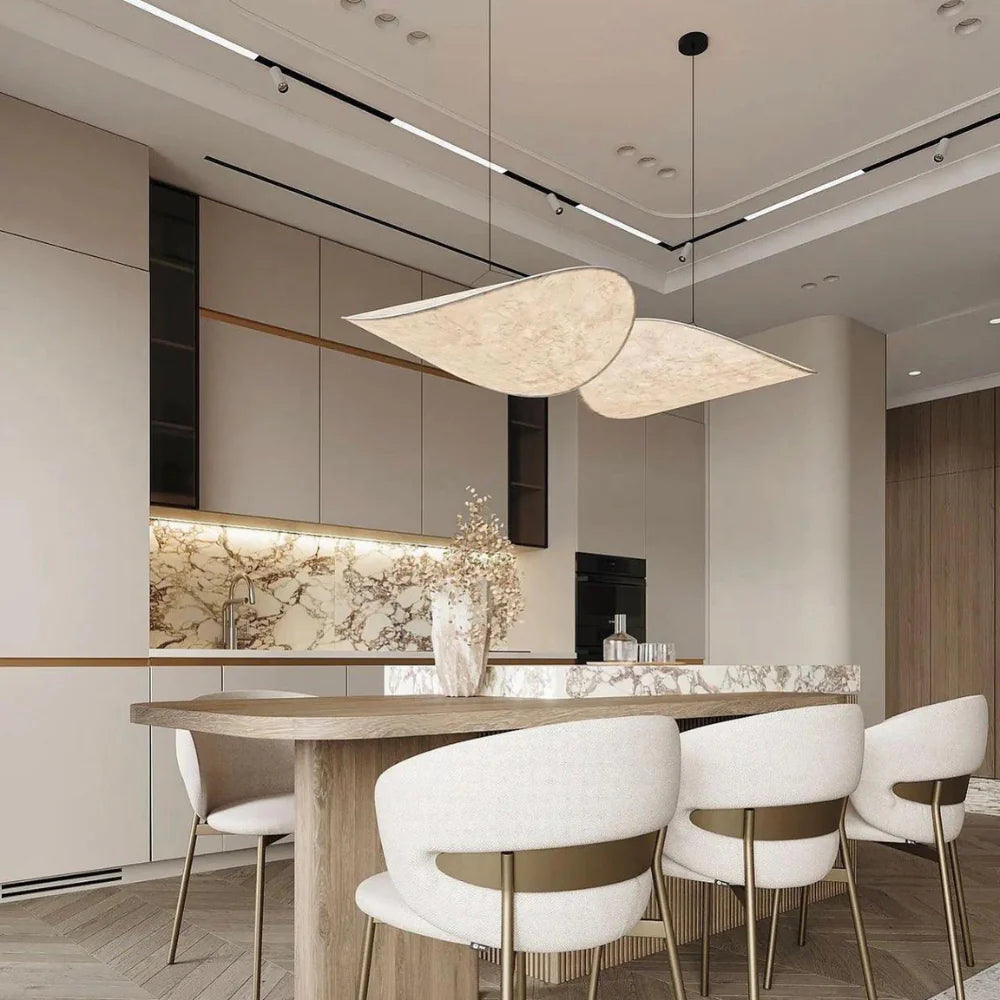 Elegante Japandi Hanglampe aus Seide und Metall – Dimmbar mit LED-Technologie 3