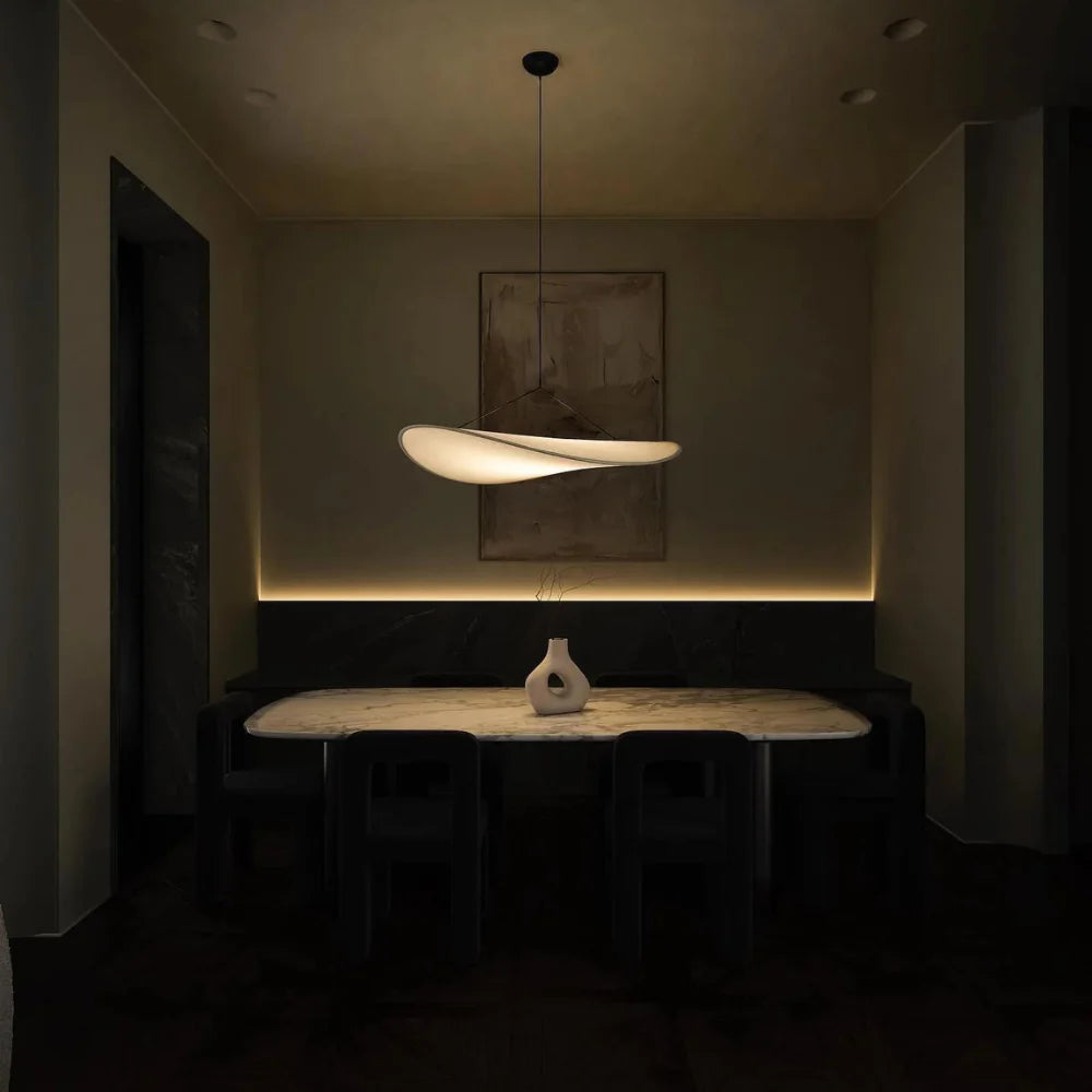 Elegante Japandi Hanglampe aus Seide und Metall – Dimmbar mit LED-Technologie 4