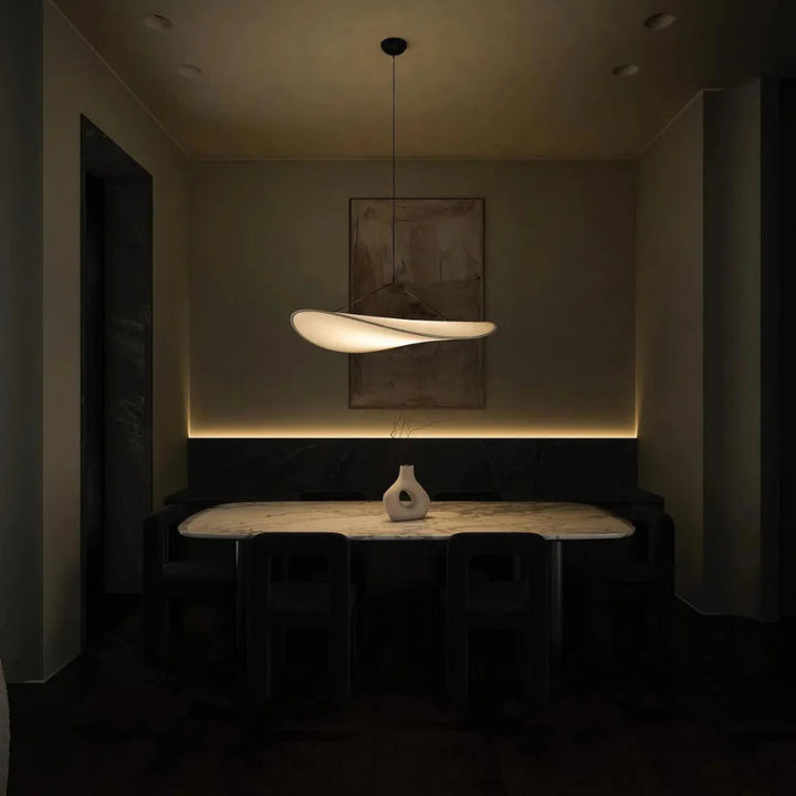 Elegante Japandi Hanglampe aus Seide und Metall – Dimmbar mit LED-Technologie 4