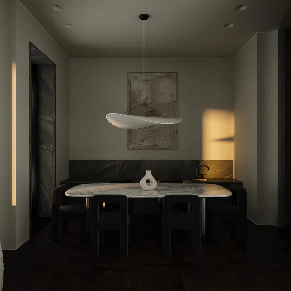 Elegante Japandi Hanglampe aus Seide und Metall – Dimmbar mit LED-Technologie 5