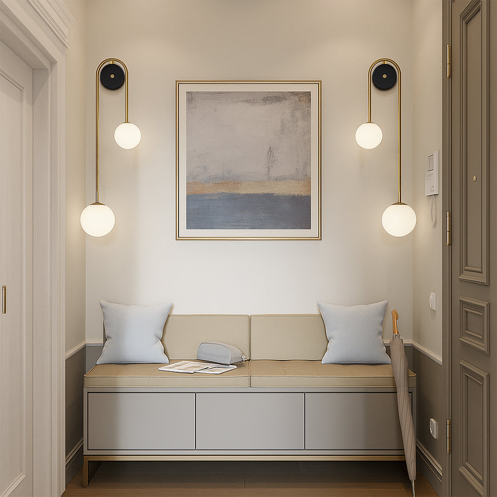 Elegante LED Wandleuchte Innen aus Messing und Glas – Stilvolle Bogenform für Wohnzimmer und Flure 3
