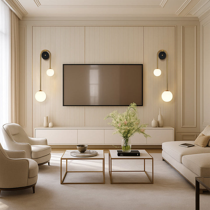 Elegante LED Wandleuchte Innen aus Messing und Glas – Stilvolle Bogenform für Wohnzimmer und Flure 5