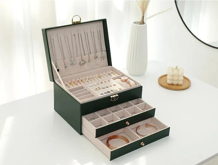 Elegante Leder Schmuckkästchen Damen mit Mehreren Schichten zur Optimalen Organisation 4
