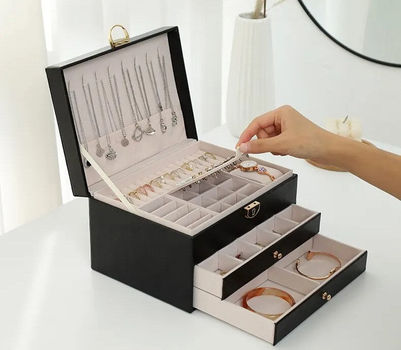 Elegante Leder Schmuckkästchen Damen mit Mehreren Schichten zur Optimalen Organisation 8