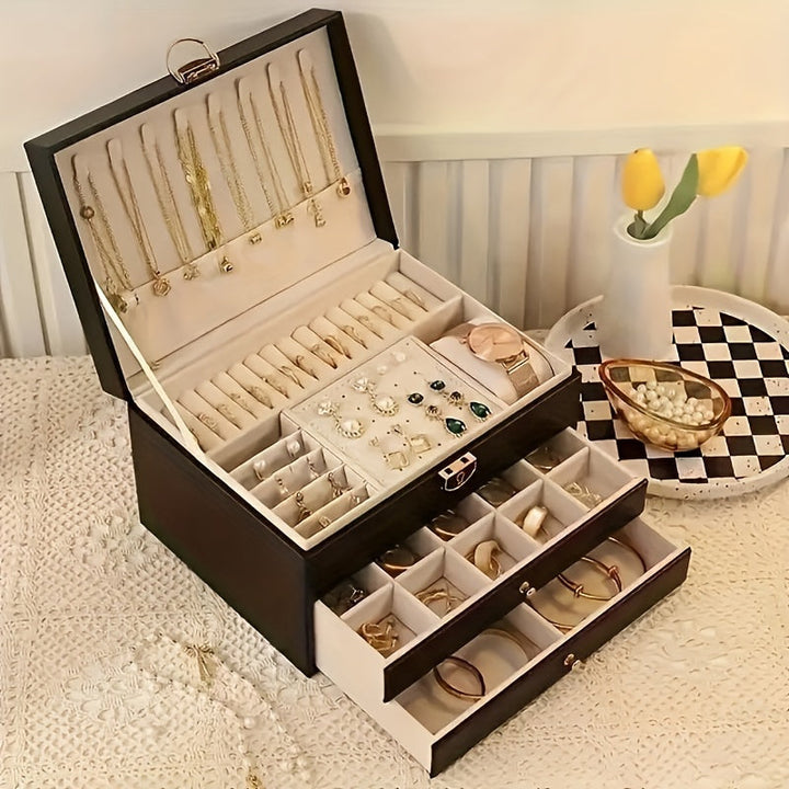 Elegante Schmuckdose aus Leder – Praktische Aufbewahrung für Ketten, Ringe und Armbänder – Schmuckkästchen Damen 0