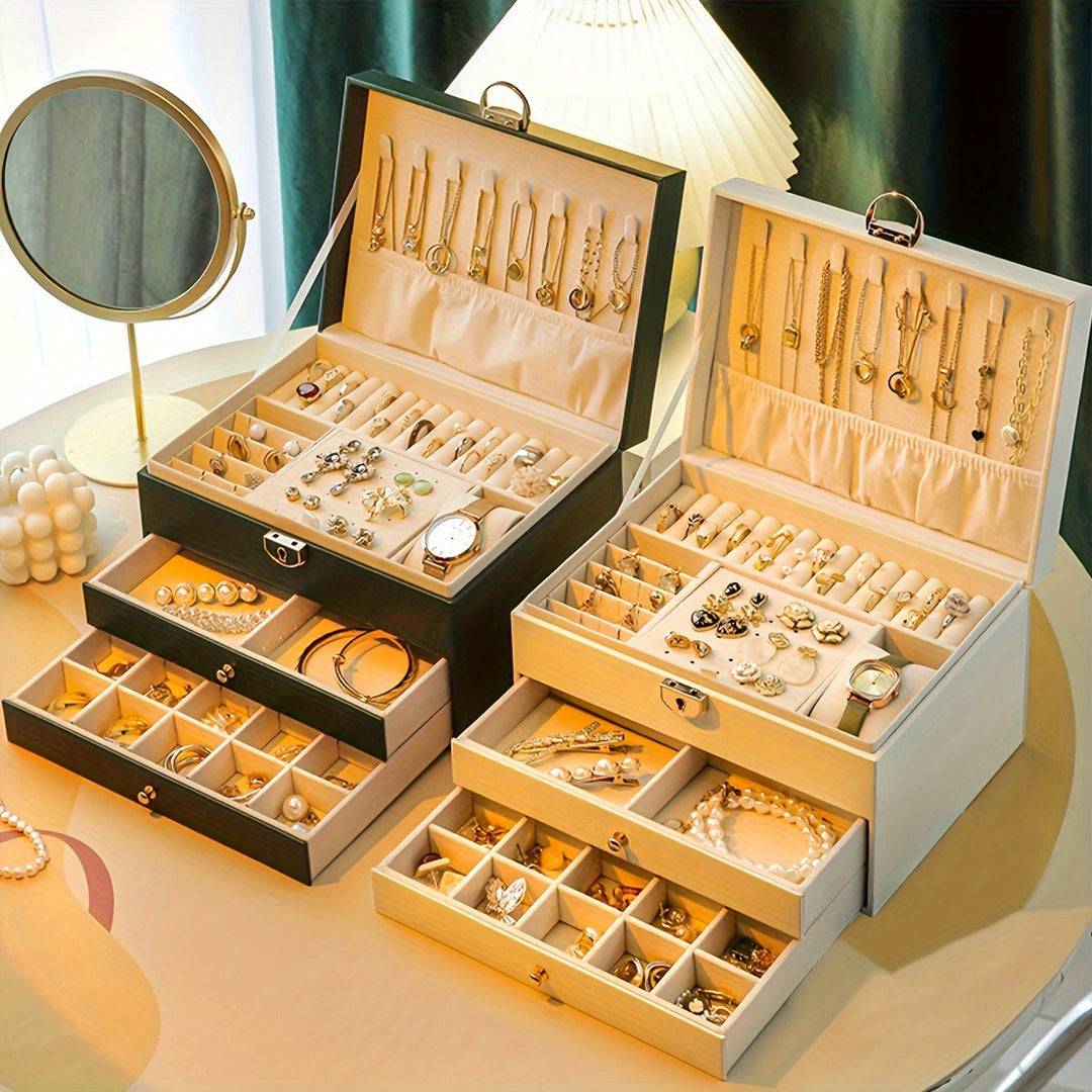 Elegante Schmuckdose aus Leder – Praktische Aufbewahrung für Ketten, Ringe und Armbänder – Schmuckkästchen Damen 1