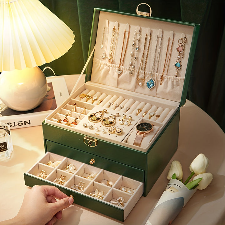Elegante Schmuckdose aus Leder – Praktische Aufbewahrung für Ketten, Ringe und Armbänder – Schmuckkästchen Damen 3