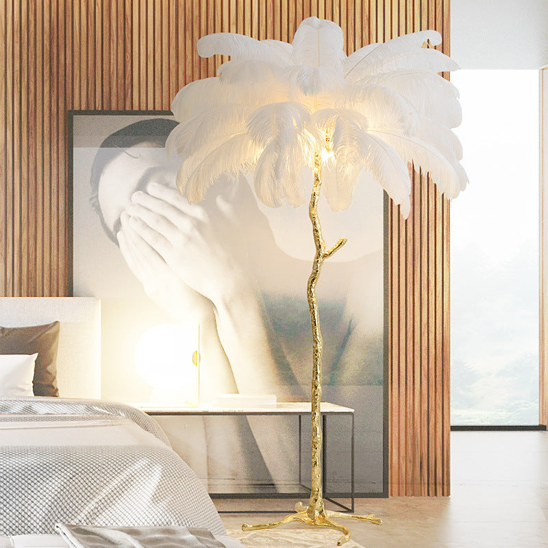Elegante Stehlampe mit Straußenfedern für Wohnzimmer – Stilvolle Wohnraumleuchte mit sanfter Beleuchtung, 150 cm hoch, Weiß 5