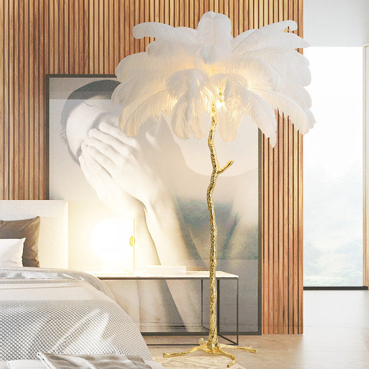 Elegante Stehlampe mit Straußenfedern für Wohnzimmer – Stilvolle Wohnraumleuchte mit sanfter Beleuchtung, 150 cm hoch, Weiß 5