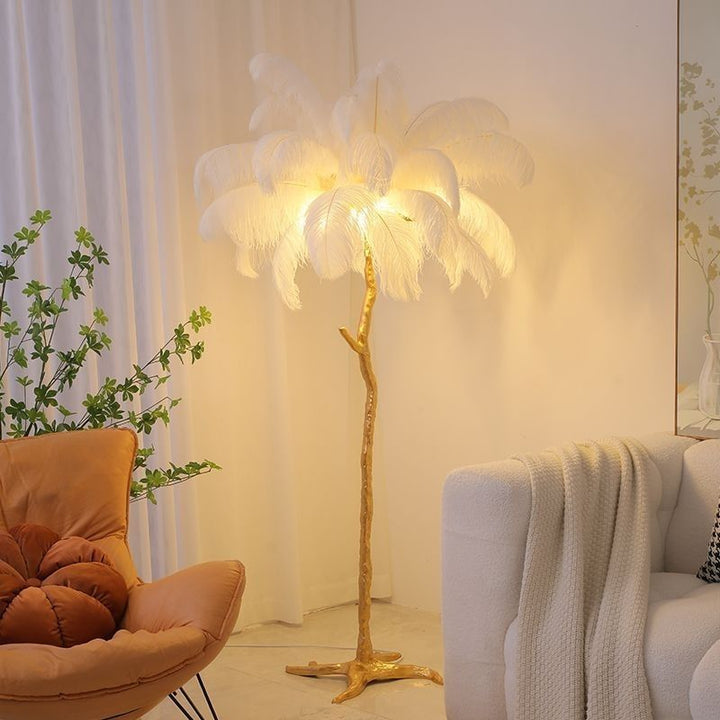 Elegante Stehlampe mit Straußenfedern für Wohnzimmer – Stilvolle Wohnraumleuchte mit sanfter Beleuchtung, 150 cm hoch, Weiß 8