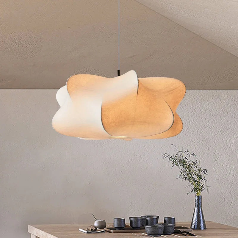 Elegante Wabi Sabi Hängelampe aus Seide – Stilvolle Pendelleuchte für Modernes Interieur, Sanfte Beleuchtung und Vielseitig Einsetzbar 2