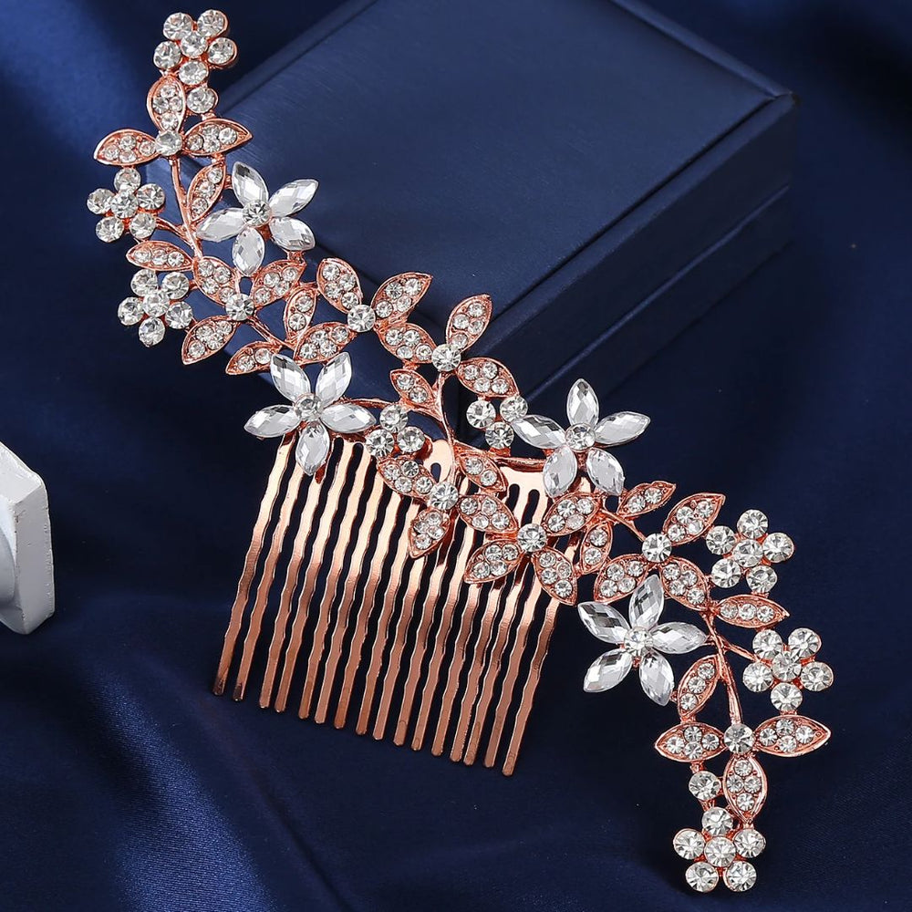 Eleganter Haarschmuck Hochzeit – Glamouröser Haarkamm mit Kristallblüten und Strass für Braut Haarschmuck 1