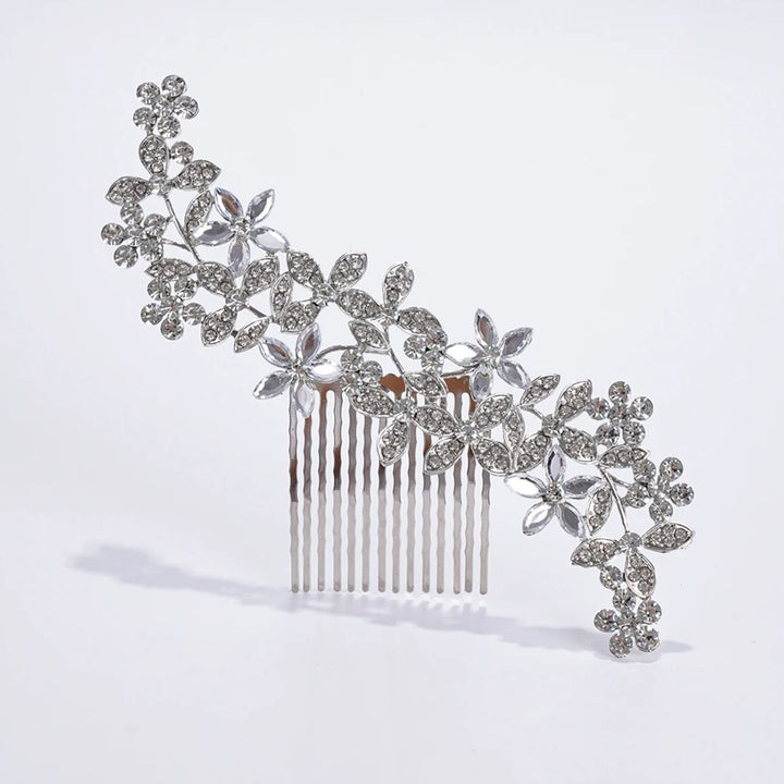 Eleganter Haarschmuck Hochzeit – Glamouröser Haarkamm mit Kristallblüten und Strass für Braut Haarschmuck 3