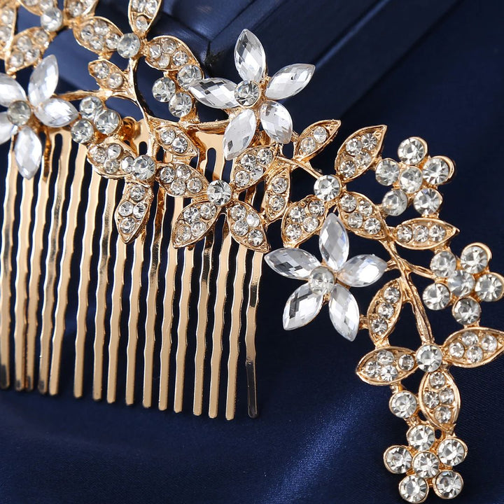 Eleganter Haarschmuck Hochzeit – Glamouröser Haarkamm mit Kristallblüten und Strass für Braut Haarschmuck 4