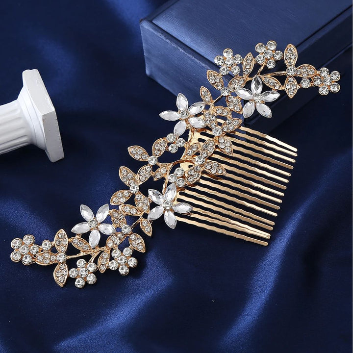 Eleganter Haarschmuck Hochzeit – Glamouröser Haarkamm mit Kristallblüten und Strass für Braut Haarschmuck 5