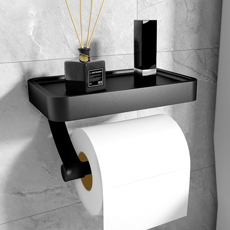 Eleganter Rollhalter aus Edelstahl mit integriertem Ablagefach – Bohrfreie Installation 0