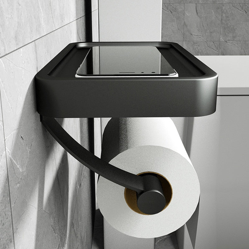 Eleganter Rollhalter aus Edelstahl mit integriertem Ablagefach – Bohrfreie Installation 1