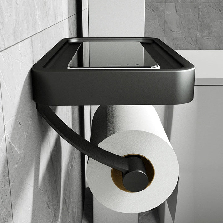 Eleganter Rollhalter aus Edelstahl mit integriertem Ablagefach – Bohrfreie Installation 1