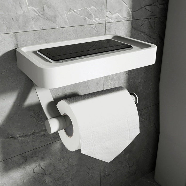 Eleganter Rollhalter aus Edelstahl mit integriertem Ablagefach – Bohrfreie Installation 3