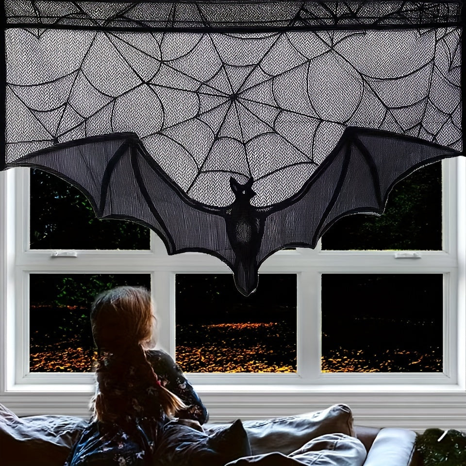 Eleganter Schwarzer Tischläufer Für Halloween Mit Spitzenmuster Und Spinnenmotiven 3