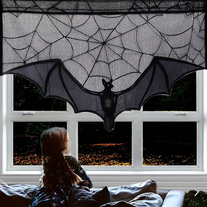 Eleganter Schwarzer Tischläufer Für Halloween Mit Spitzenmuster Und Spinnenmotiven 3