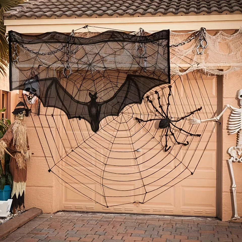 Eleganter Schwarzer Tischläufer Für Halloween Mit Spitzenmuster Und Spinnenmotiven 4
