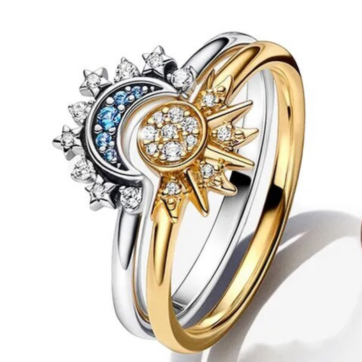 Eleganter Silberring Damen mit Mond- und Sonnenmotiv aus 925er Sterlingsilber 0